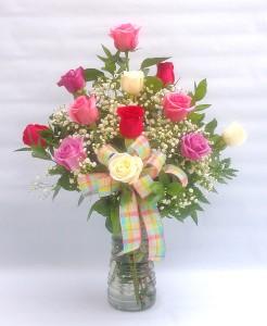 DOZ MIXED COLOR ROSES ARRANGED