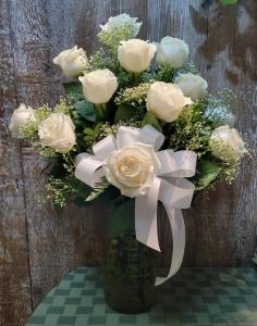 DOZEN WHITE ROSES ARRANGED